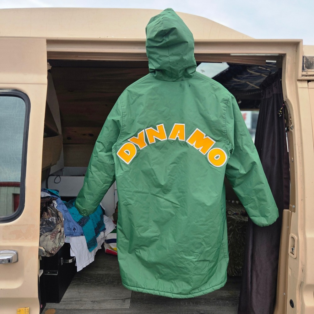 VTG‎ TruWest Swim Parka M Coach Jacket Green Yellow Dynamo Fleece Lined Coat USA